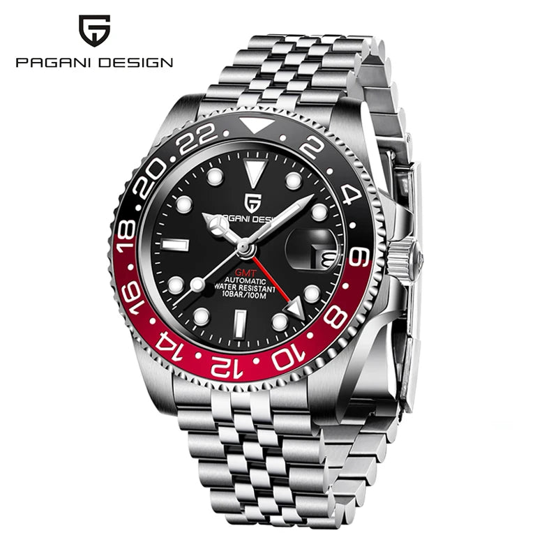 New PAGANI DESIGN 40MM GMT Mechanical Wristwatch Sapphire Ceramic Bezel Automatic Watch Stainless Steel 100M Waterproof Watches