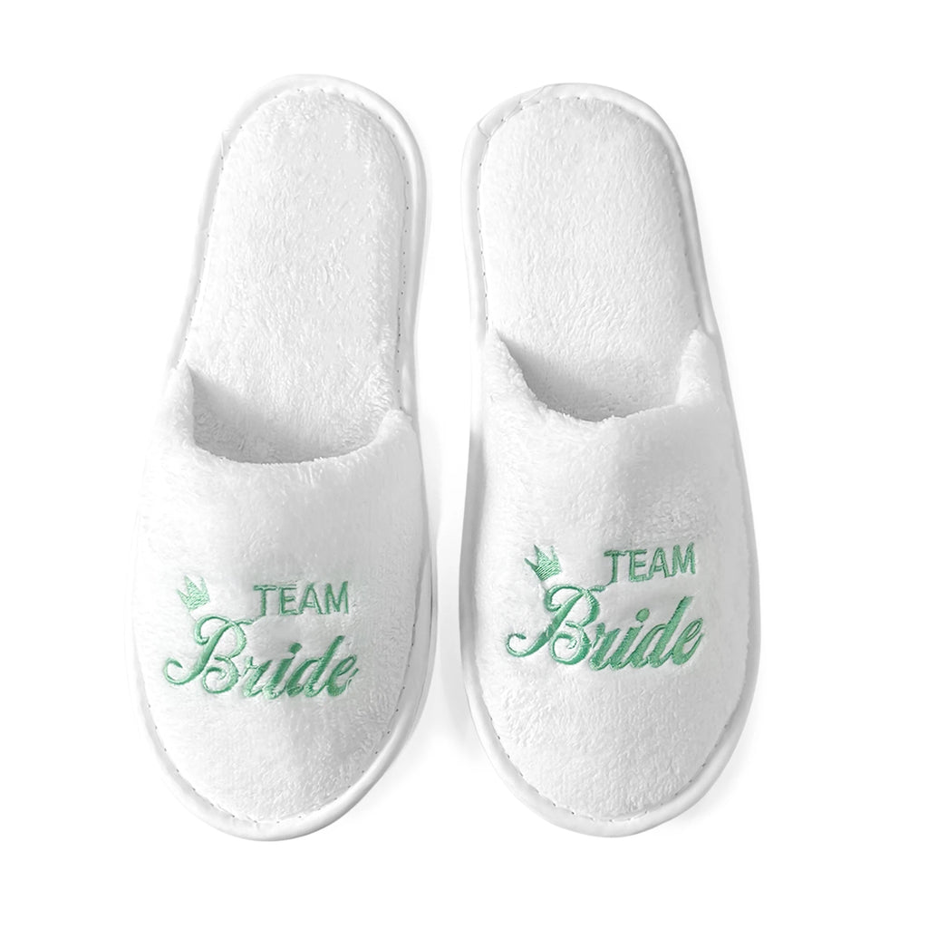 Bridal Party Slippers Set, Close-toe With Golden & Pink Embroidery, Lightweight Plush Cozy Flats, Non-slip Soft Sole For Bride