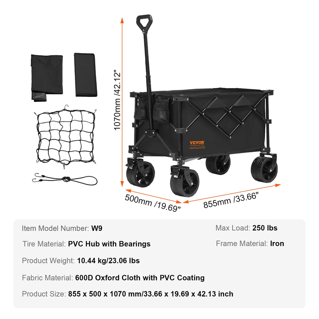 SucceBuy Collapsible Folding Wagon Beach Wagon Cart with All-Terrain Wheels Drink Holder Sport Wagon for Camping Shopping Garden