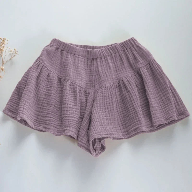 Summer New Toddler Girls Shorts 100% Cotton Double Gauze Children's Casual Ruffle Boho Flowy Loose Shorts TZ111