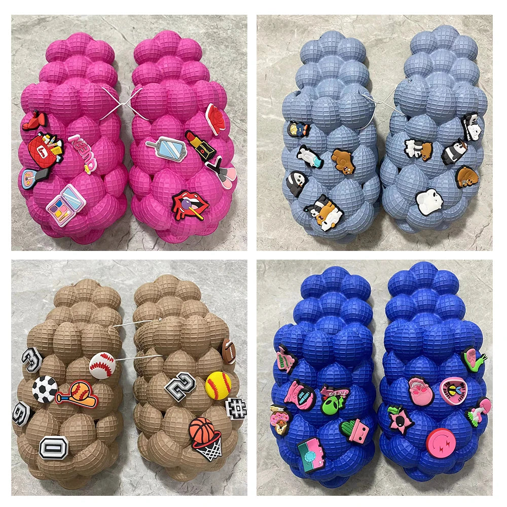 Unisex Summer Slides For Women Outdoor Close Toe Slippers Bubble Massage Litchi Sandals Brand Fashion Designer Sandals Men Clogs