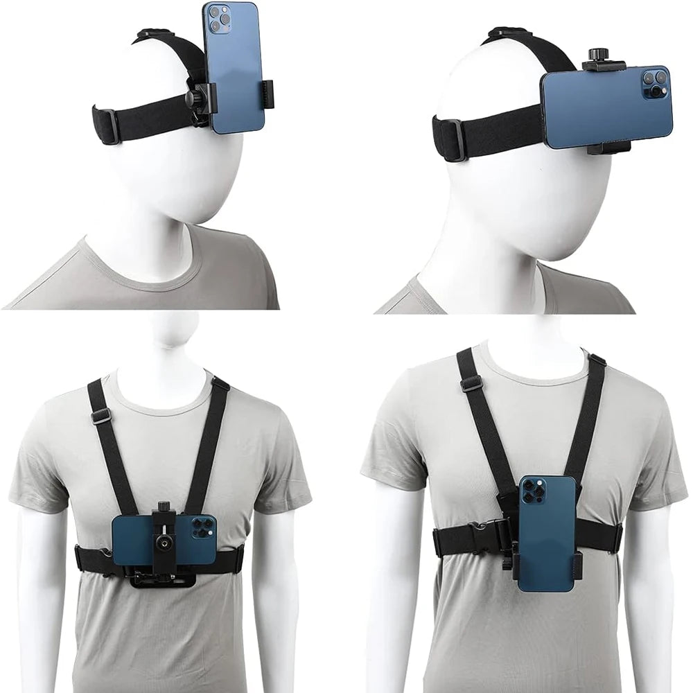 Accessories Kit Head & Chest Strap Mount Adjustable Phone for GoPro Insta360 DJI OSMO Nano SJCAM AKASO Action Camera Smartphones