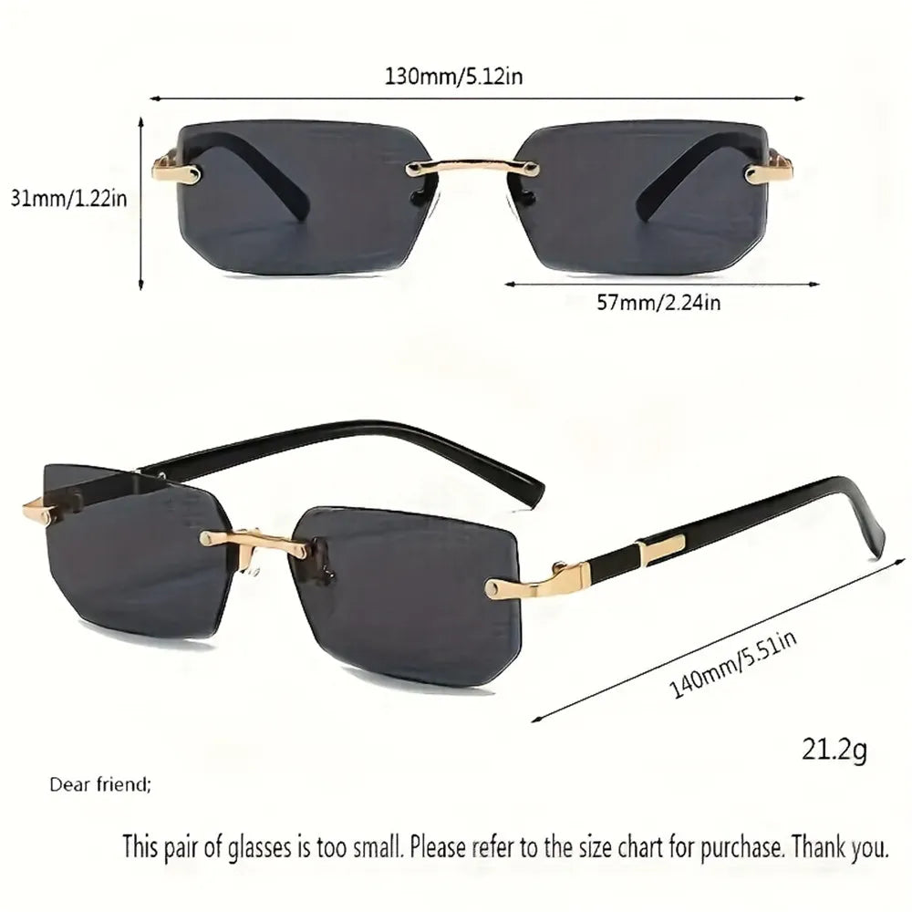 5PCS Rimless Sunglasses Rectangle Fashion Popular Women Men Shades Small Square Sun Glasses  For Female male Summer Traveling