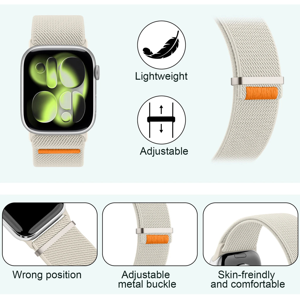 Elastic Nylon Loop Strap for Apple Watch Ultra 10 9 8 7 6 5 4 3 Band Bracelet for IWatch 49mm 45mm 41mm 38mm 42mm 40mm 44mm 46mm