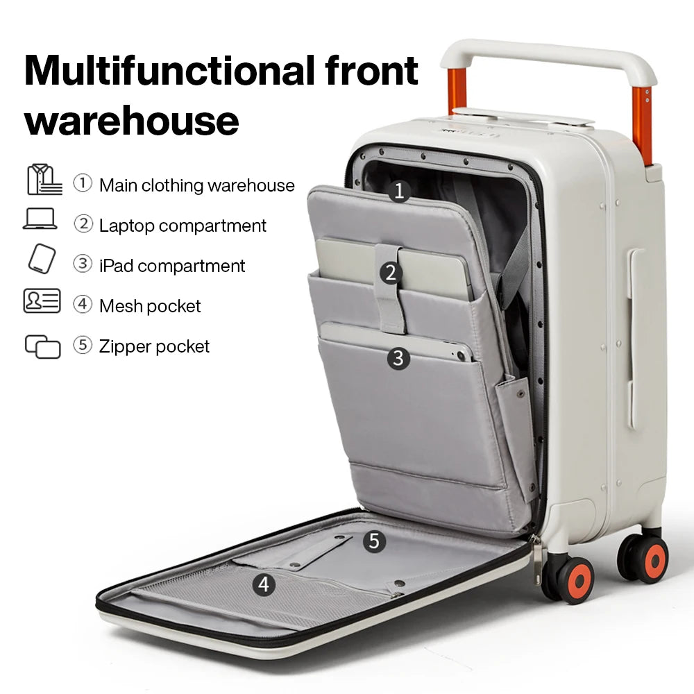 Mixi 2026 New Design Wide Handle Suitcase Men Carry-On Luggage Women Travel Trolley Case 20 Inch Cabin PC Aluminum Frame M9275