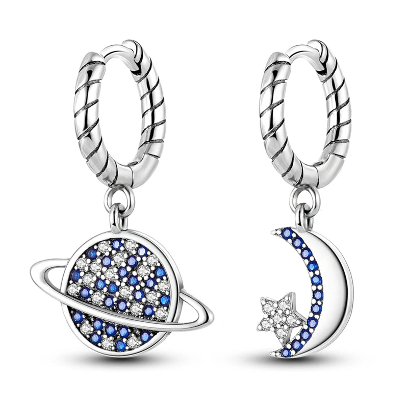 New 925 Sterling Silver Star And Moon  Women Earrings Brilliant Wedding Engagement Star Earrings Jewelry Gift