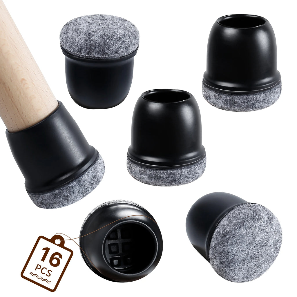 16PCS Black Silicone Chair Leg Floor Protectors with Wrapped Felt Bar Stool Chair Leg Caps Furniture Leg Feet Protection Cover
