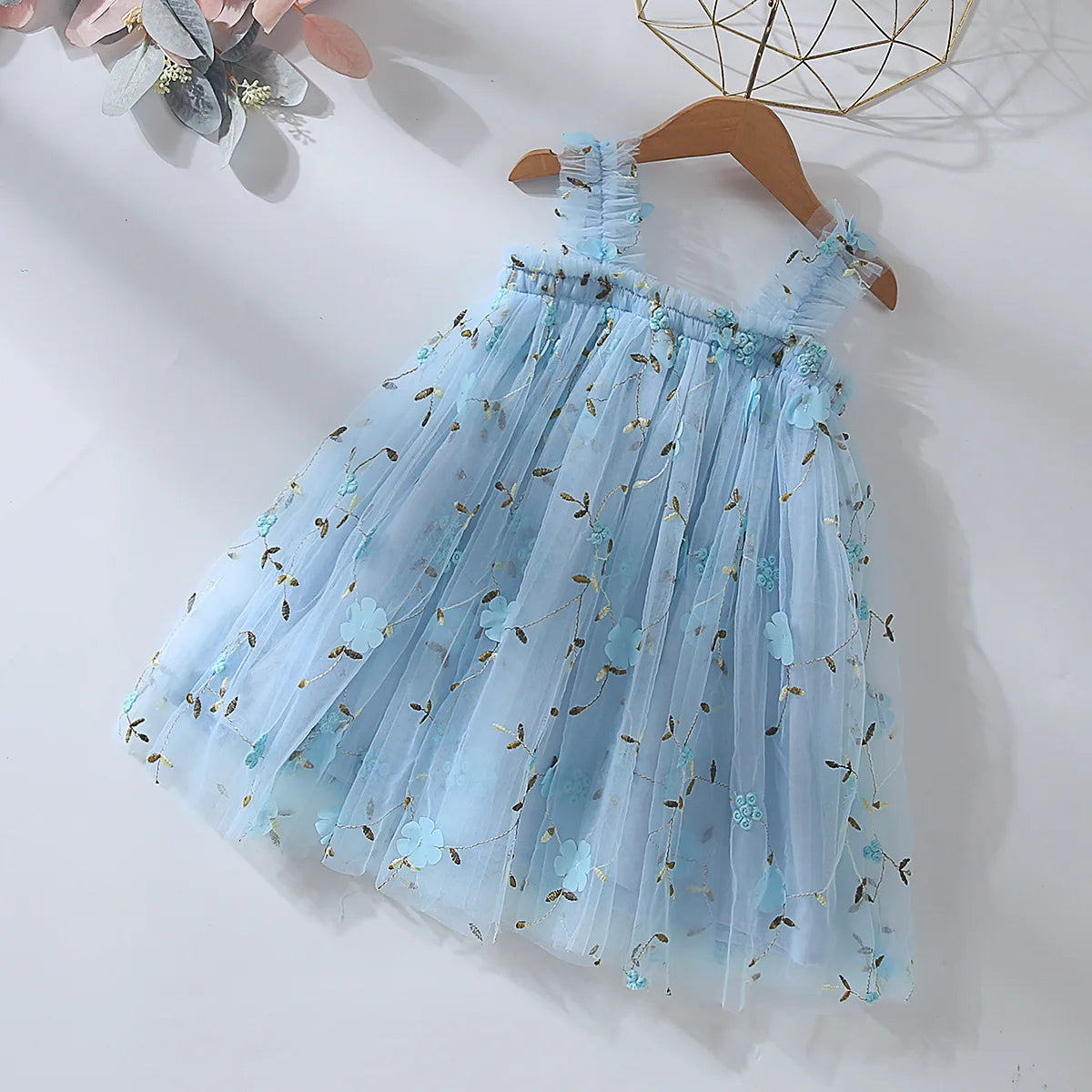 Toddler Baby Girl Princess Embroidery Strap Tutu Dress Sleeveless Flower Kid Mesh Vestido Party Birthday Baby Girl Beach Clothes