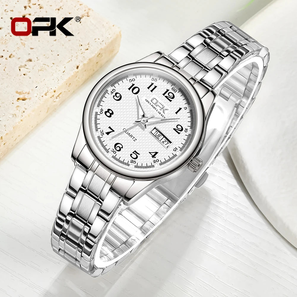 OPK 8110 Ladies Watch Classic Simple Brand Quartz Watch Stainless Steel Strap Watch For Women Waterproof Luminous Day-Date Watch