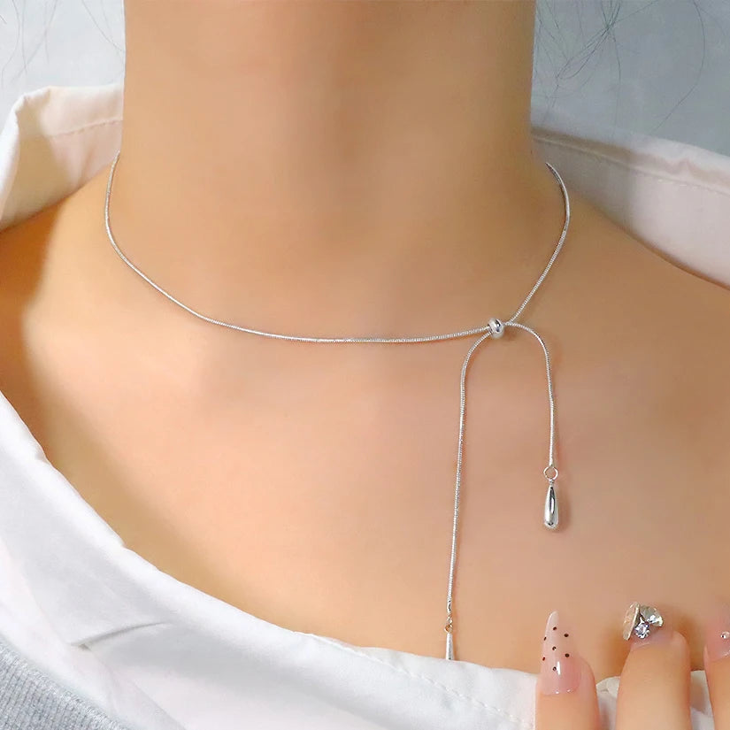 S925 Sterling Silver Necklaces For Women Simple Chain Fashion Minimalist Pendant Necklaces Adjustbale Necklace Birthday Gift