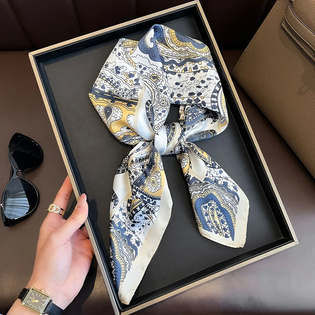 2025 New Yellow Lemon Print Square Silk Scarf for Women 70*70cm Neck Ties Fashion Decorate Neckerchief Female Hijab Bag Ribbions