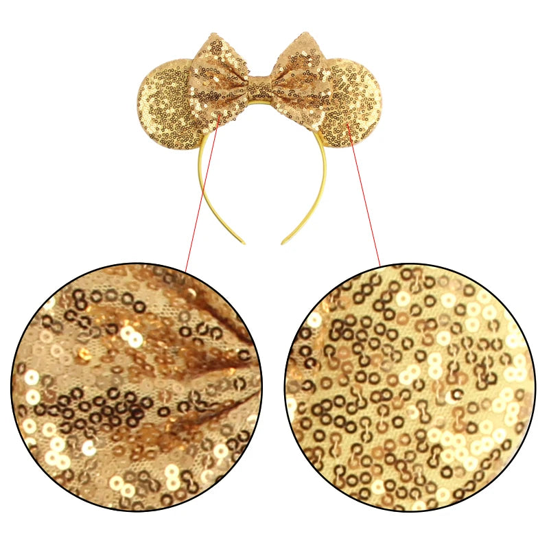 1pc Classic Sequin Headband Mickey Minnie 3.5 "mouse Ear Headband Fashionable Solid Color Theme Park Party Hair Accessory