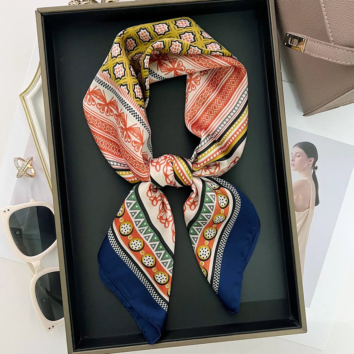2025 New Yellow Lemon Print Square Silk Scarf for Women 70*70cm Neck Ties Fashion Decorate Neckerchief Female Hijab Bag Ribbions