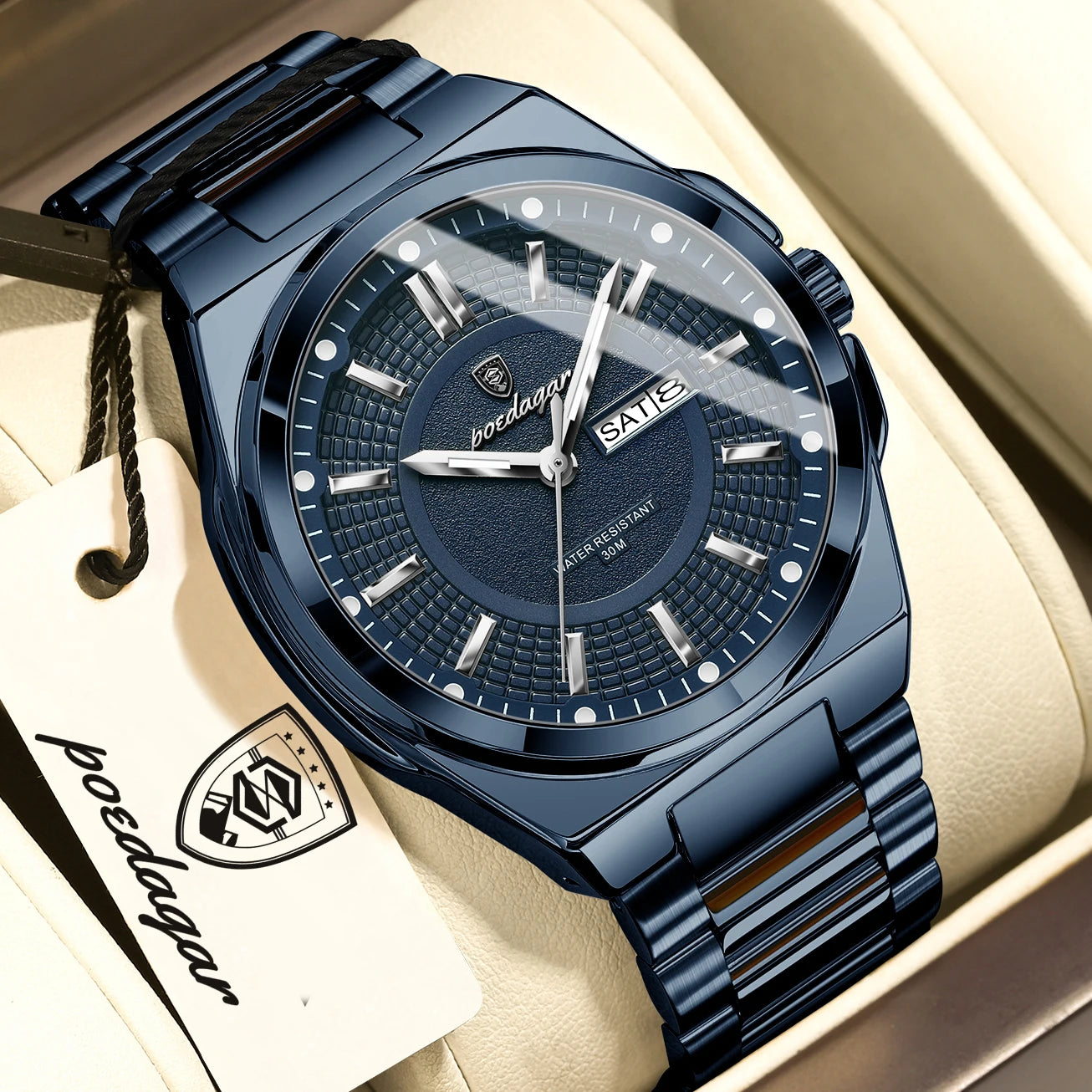 POEDAGAR Top Business Men Wristwatch Stainless Steel Waterproof Luminous Casual Man Watch Date Week Stylish Men's Quartz Watches