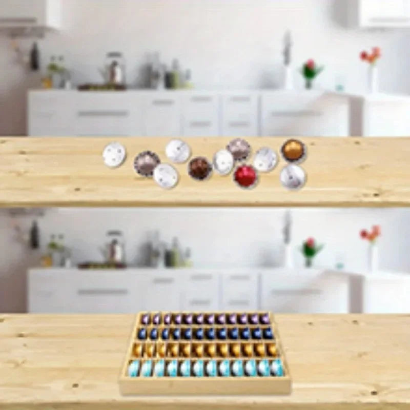 1Pc Bamboo Coffee Pod Holder Drawer Insert for Counter Compatible with Nespresso Vertuo Capsules