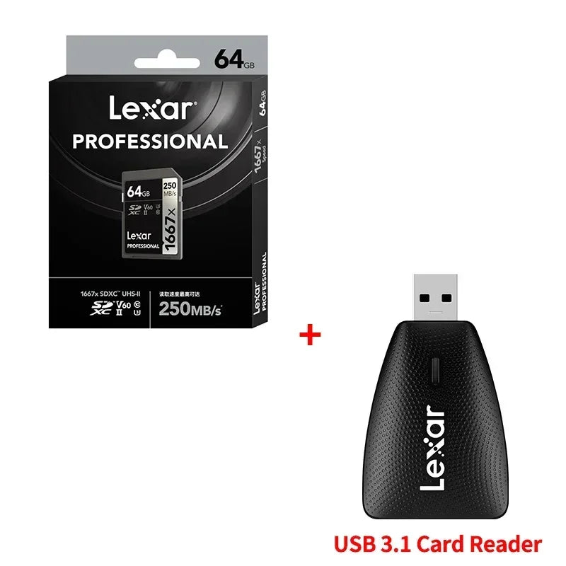 Lexar SD Card 1667X Official Original 250MB/s 64GB 128GB 256GB Memory Card SDXC UHS-II V60 U3 C10 Flash Cards 4K for Camera