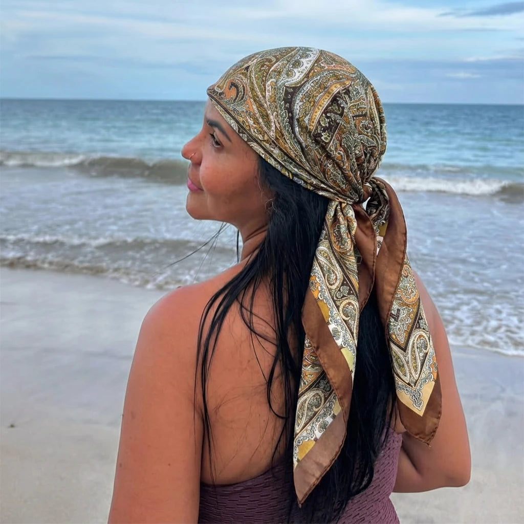 90*90cm Paisley Print Satin Hijabs for Women Luxury Square HeadScarf Bandana Cheveux Soft Neckerchief Hijab Hair Scarves
