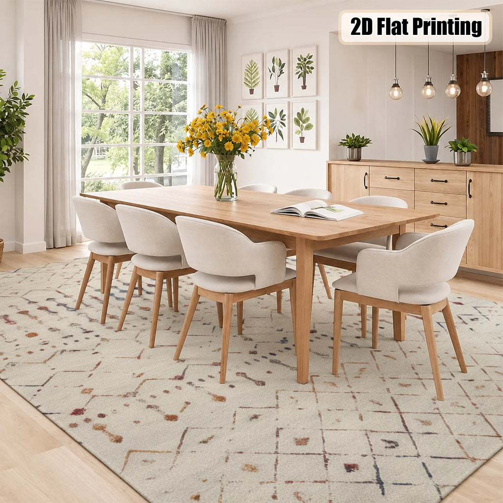 Large Indoor Area Rug, Soft Velvet Low Pile with Non-Slip Dotted Backing, Machine Washable Cream Tribal Geometric Accent Rug for Living Room, Bedroom, Entryway and Dining Spaces