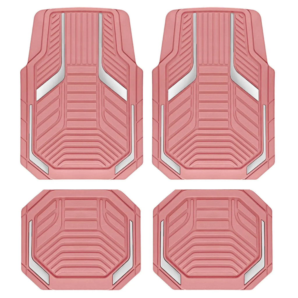 Heavy Duty Rubber Floor Mats, Purple Aluminum Film Car Mats Set, Front and Rear Car Mats with Anti-Slip Backing, All Weather Protection, Trim-to-Fit for Automotive SUV, Sedan, Van