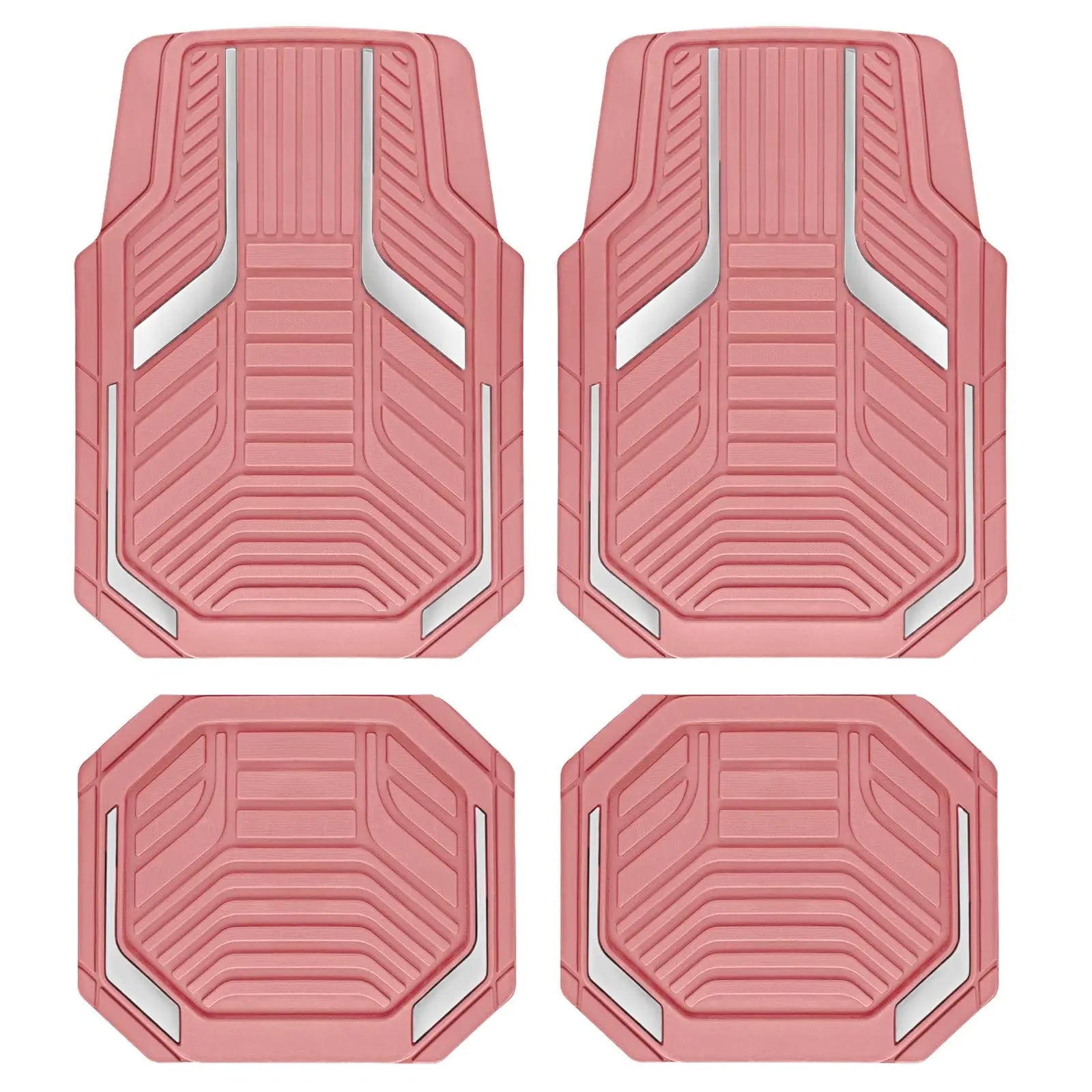 Heavy Duty Rubber Floor Mats, Purple Aluminum Film Car Mats Set, Front and Rear Car Mats with Anti-Slip Backing, All Weather Protection, Trim-to-Fit for Automotive SUV, Sedan, Van