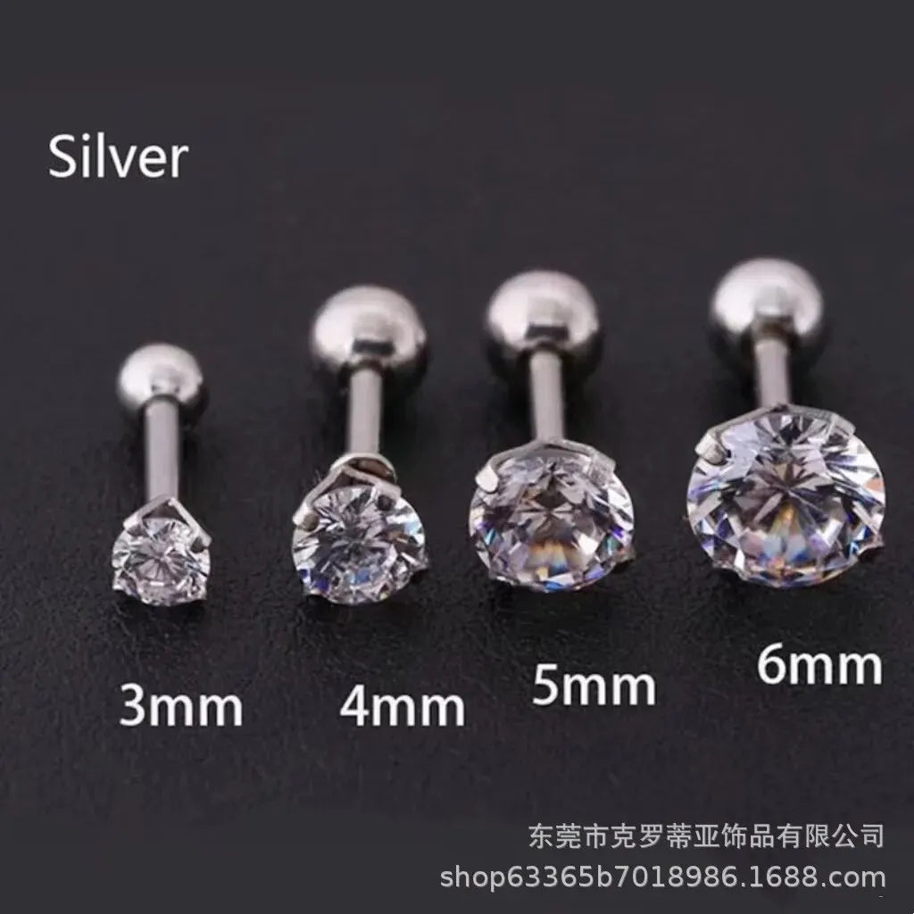 3Pcs/Set 3/4/6mm Simple Crystal Stainless Steel Stud Earrings for Women Men Vintage Geometric Piercing Earrings Y2K Jewelry Gift