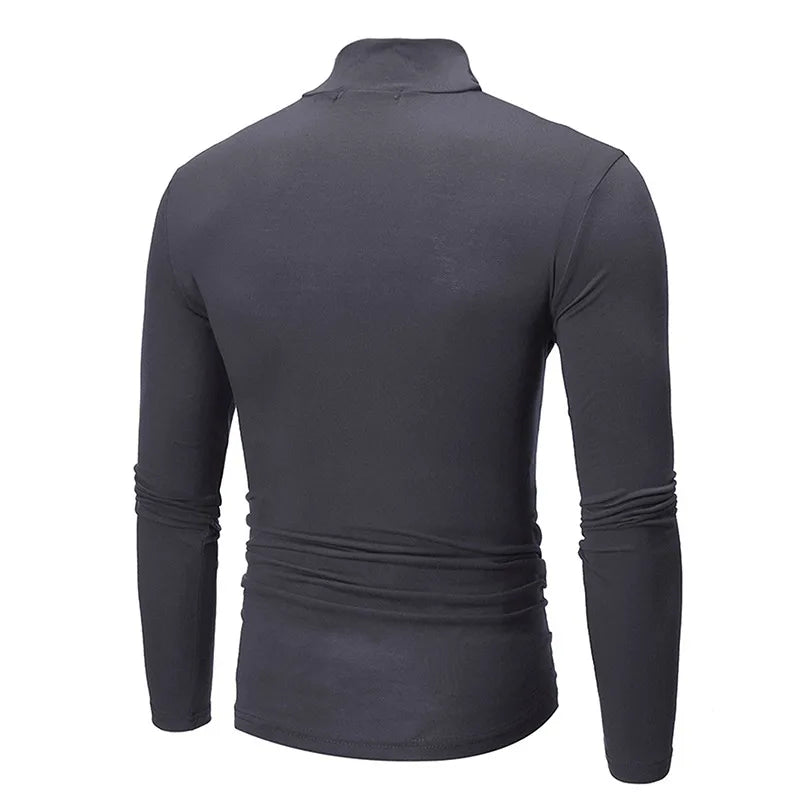 Autumn  Winter Men's High Neck T-shirt Slim Fit Fashion High Elastic Long Sleeve Casual Breathable Apparel Pullover