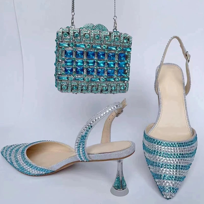 INSIGHTLINK Women High Heels Rhinestones Shoes And Bag Set Party Wedding Gems Diamond high-heeled Stiletto sandals and Clutch