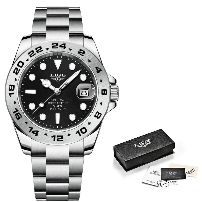 LIGE Hot Sell Men Watch Sport Mens Watches Top Brand Luxury  Military Waterproof Full Steel Quartz Clock Men Relogio Masculino