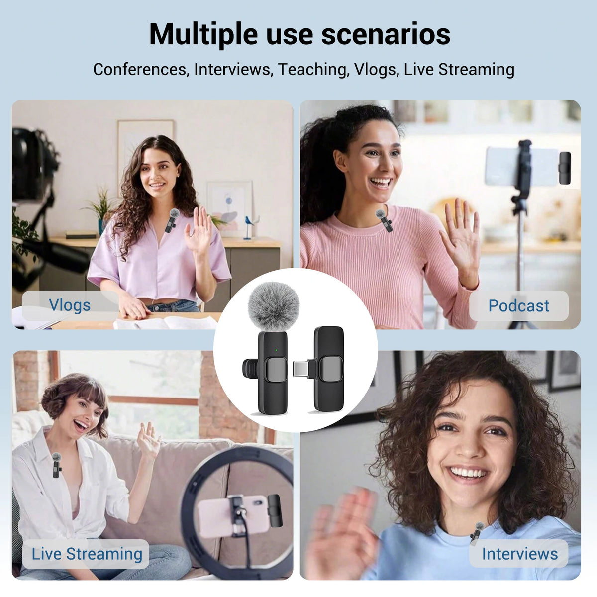 Type-C Port Professional Wireless Lavalier Microphone for Smartphones, Computers and Cameras, Plug and Play