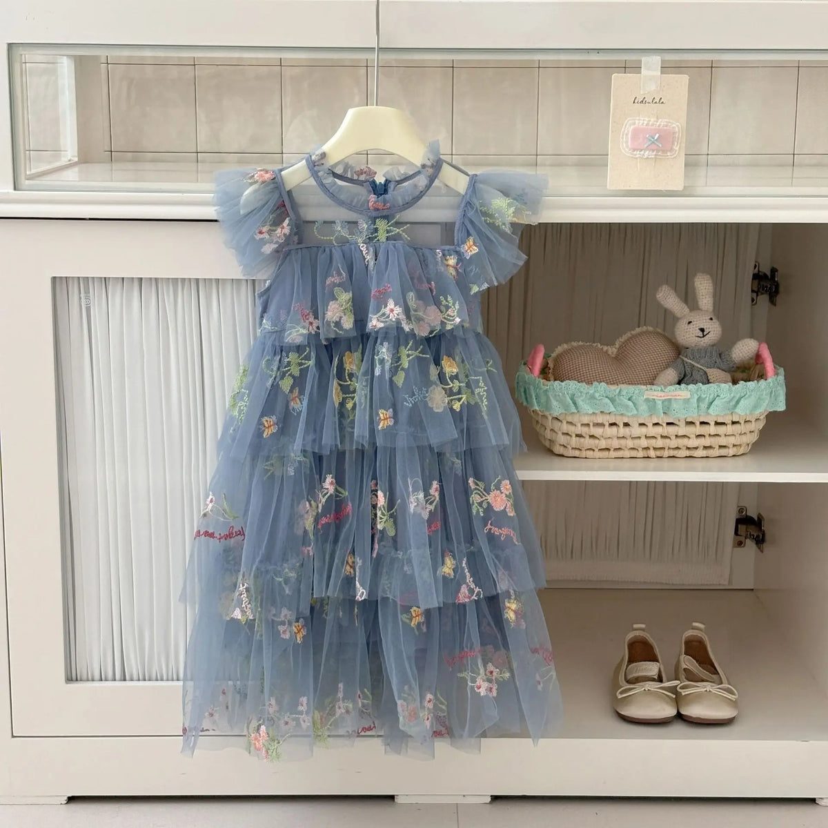 Girls Princess Dress Fairy Tulle Sweet Embroidered Cake Layered Dress for Kids Puffy Mesh Gown Birthday Party Wedding Dress