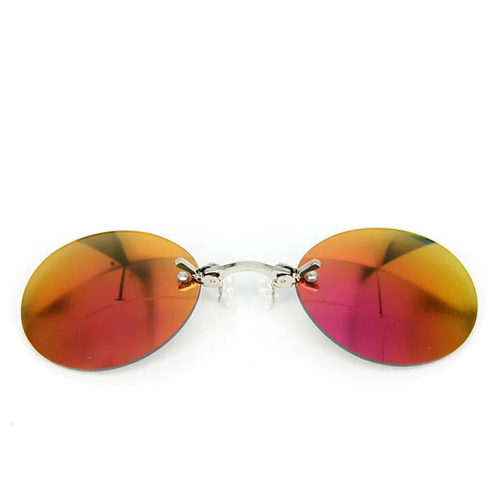 1PC Clip On Nose Glasses Round Rimless Matrix Morpheus Sunglasses Mini Frameless Vintage Men Eyeglasses UV400 Goggles
