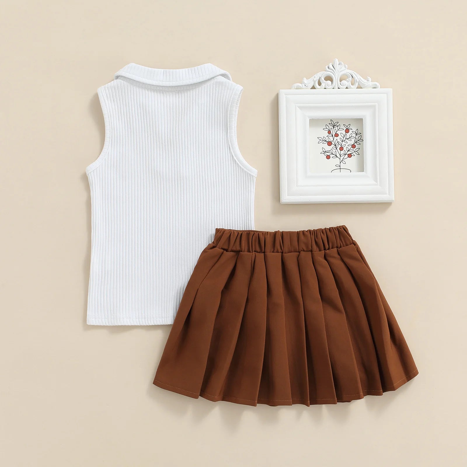2-7Y Kids Girls Summer Clothes Sets 2026 Fashion Ribbed Sleeveless Tops + Pleated Skirts Sweet Outfits for Children Baby