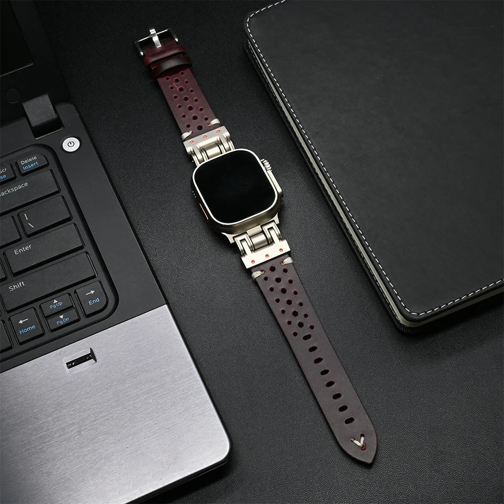 Luxury Leather Band for Apple Watch Ultra 3 2 49mm Series 11 10 46mm 9 8 7 45mm Correa Strap for iWatch 6 5 4 Se 3 44mm Bracelet