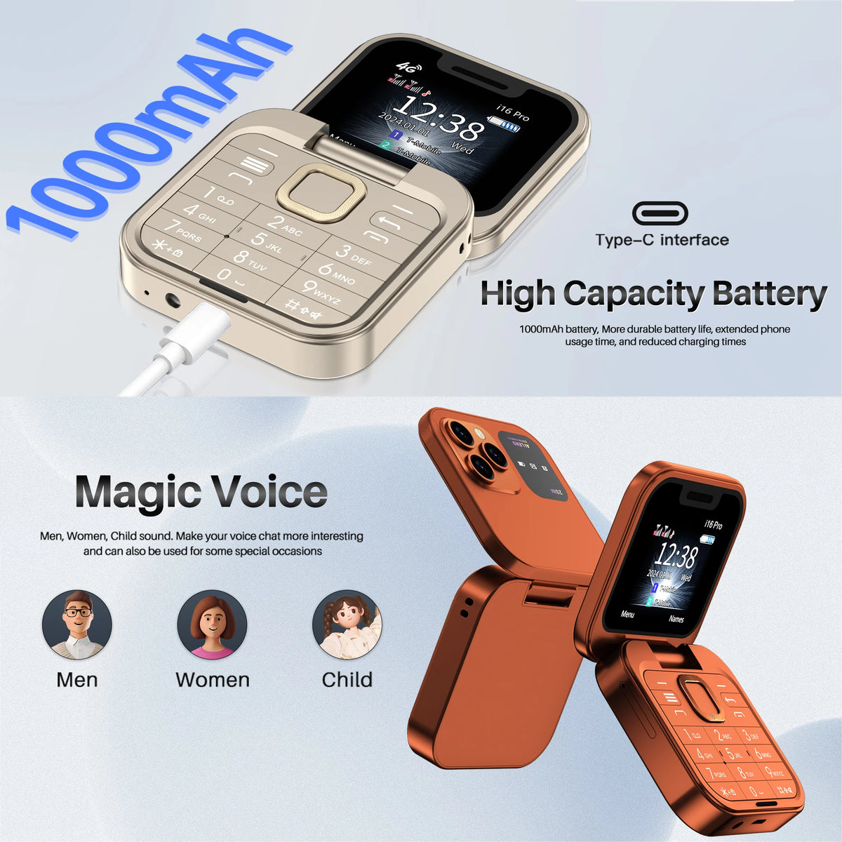 SERVO Mini Flip Mobile Phone Speed Dial Magic Voice Flashlight Blacklist Call Recording FM Radio Dual SIM 2G Foldable Cellphones