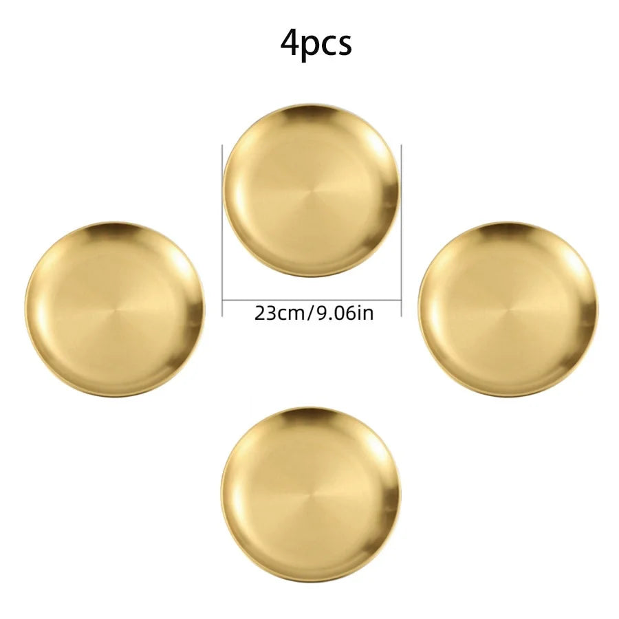 4pcs Stainless Steel Silver Plates, Korean Style Grilled Meat Plates, Household Circular Trays, Bone Plates, Cake Plates