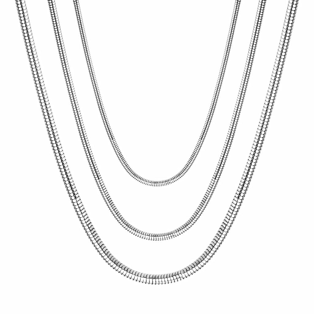 LUXUSTEEL Suitable for Men and Women 1mm 45cm/50cm/55cm/60cm Round Snake with Chain Necklace Stainless Steel Jewelry