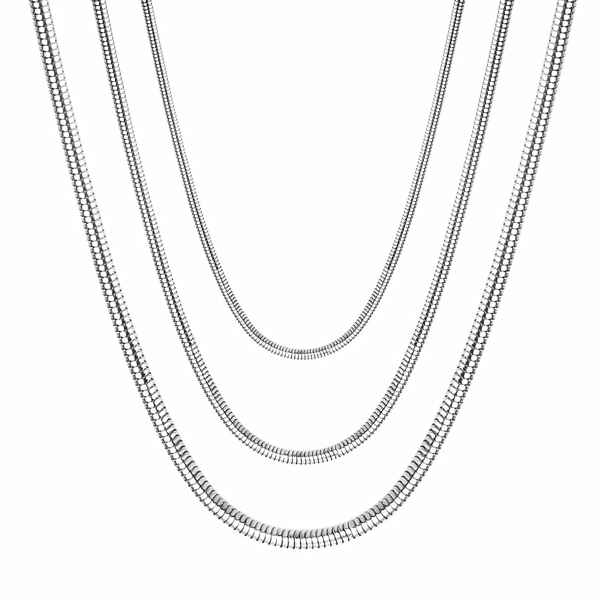 LUXUSTEEL Suitable for Men and Women 1mm 45cm/50cm/55cm/60cm Round Snake with Chain Necklace Stainless Steel Jewelry