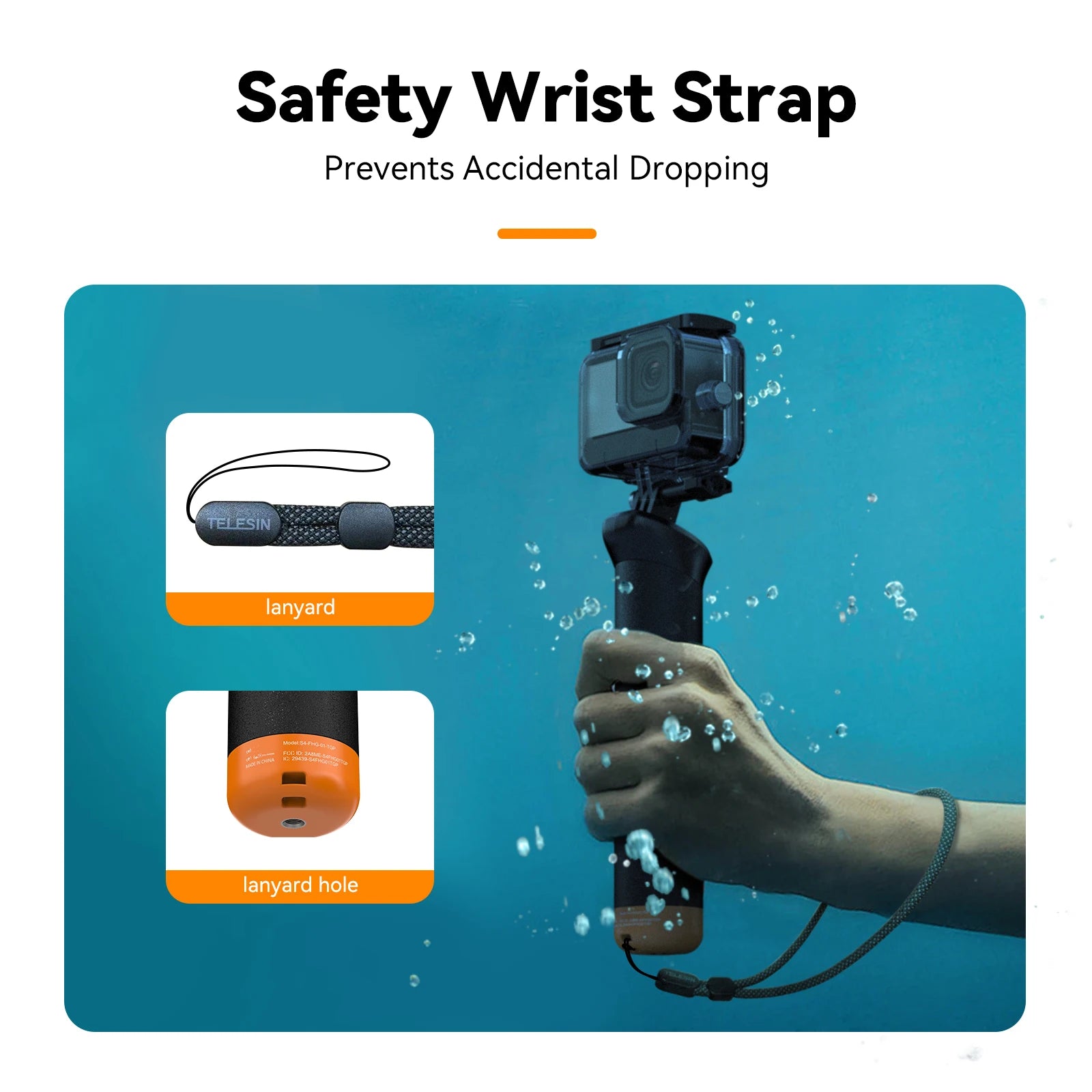TELESIN Buoyancy Bar Selfie Stick Waterproof Selfie Stick With Hand Strap Wireless Remote Control For Gopro Hero 9 10 11 12
