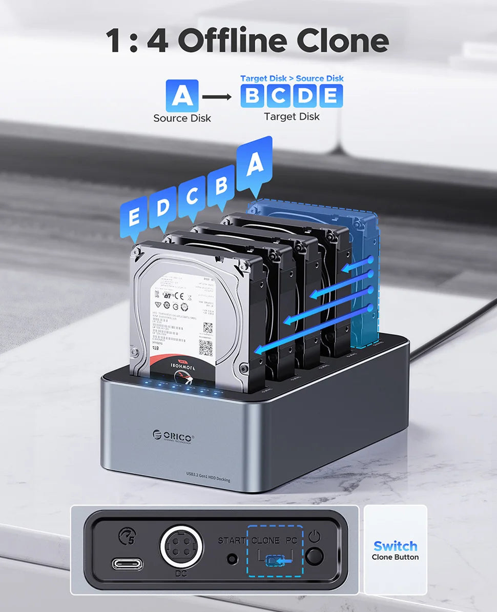 ORICO Hard Drive Docking Station Offline Clone SATA HDD Enclosure for 2.5/3.5 inch SATA SSD/HDD Dock USB C 3.2 Gen 1 Duplicator