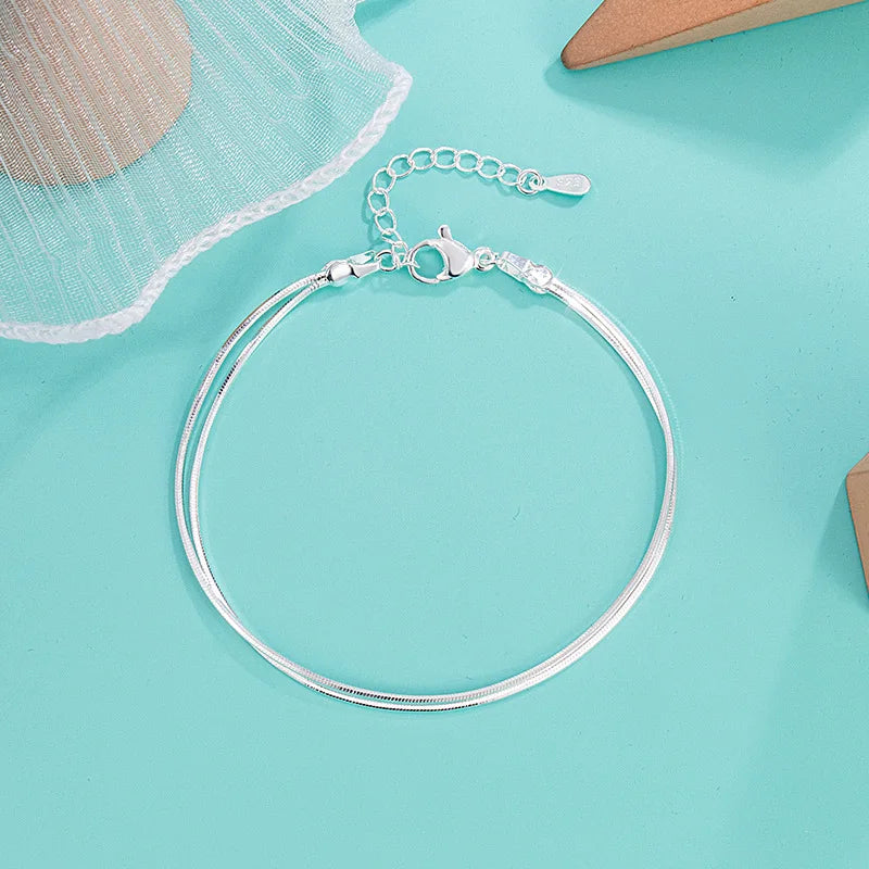 925 Sterling Silver Double Layer Bracelet for Womem Girls Irregular Knot Bangles New Simple Design Fashion Party Jewelry Gifts