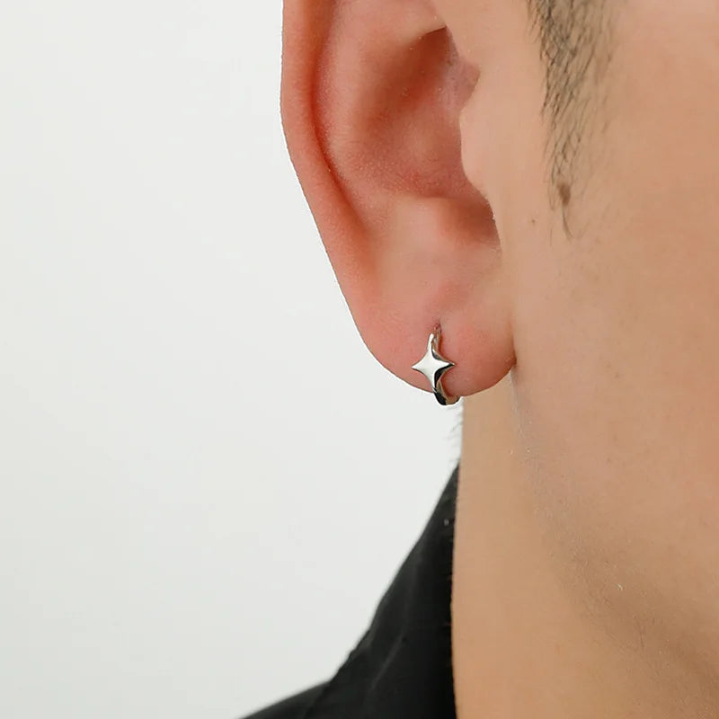 1Pcs Gothic Silver Color Star Hoops Earrings For Women Men Teens Luxury New Fashion Trendy Party Jewelry Aesthetic Accessories