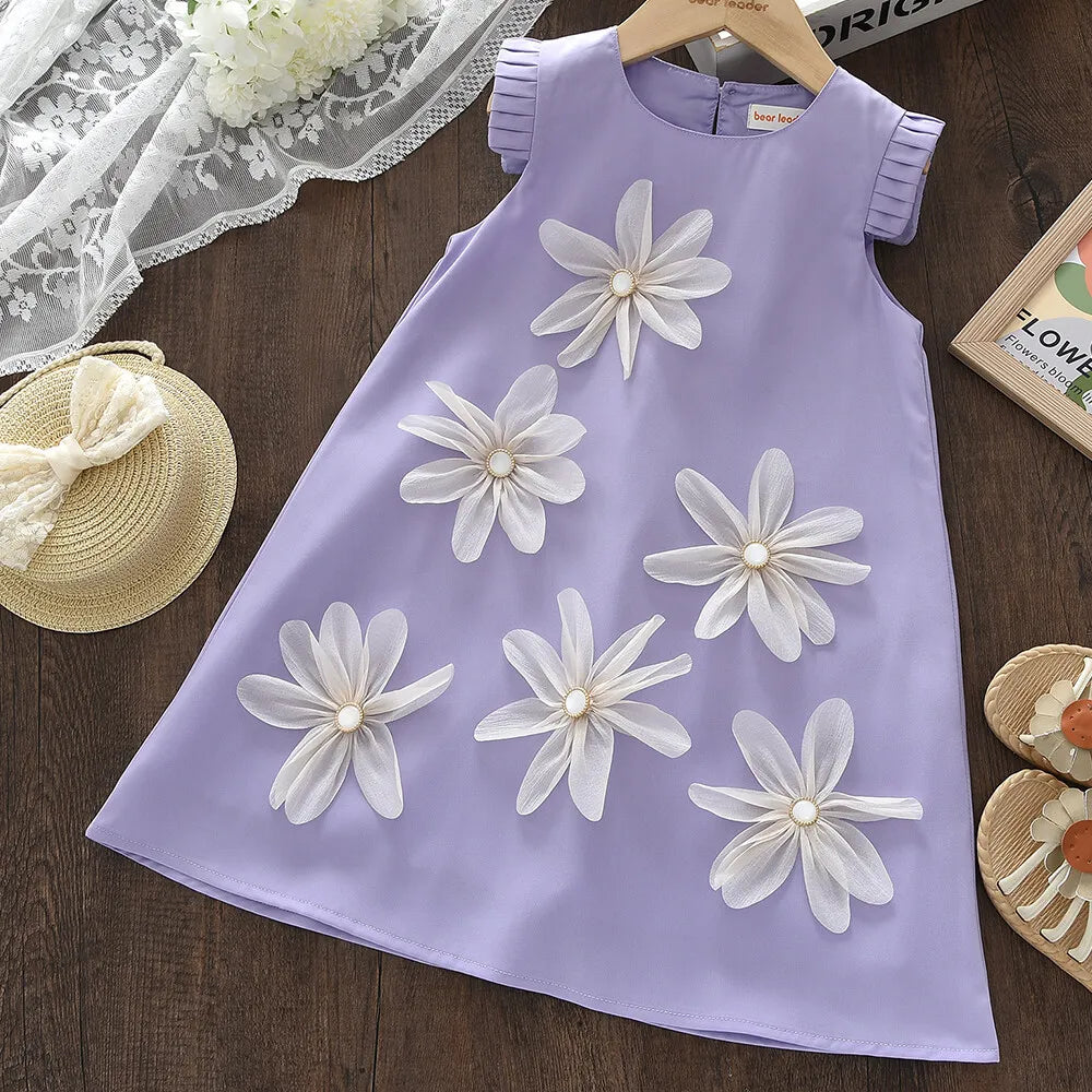 Black Bow Decoration Princess Dresses Korean Version Summer New Sleeveless Girls Dress Sweet and Simple Children's Clothing