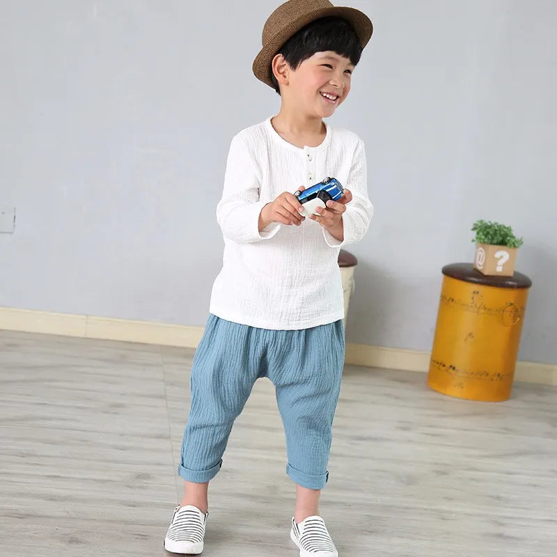 children t shirts fashion linen pleated boys t shirt children t-shirt 2025 summer baby boys girls t-shirt children clothes kids