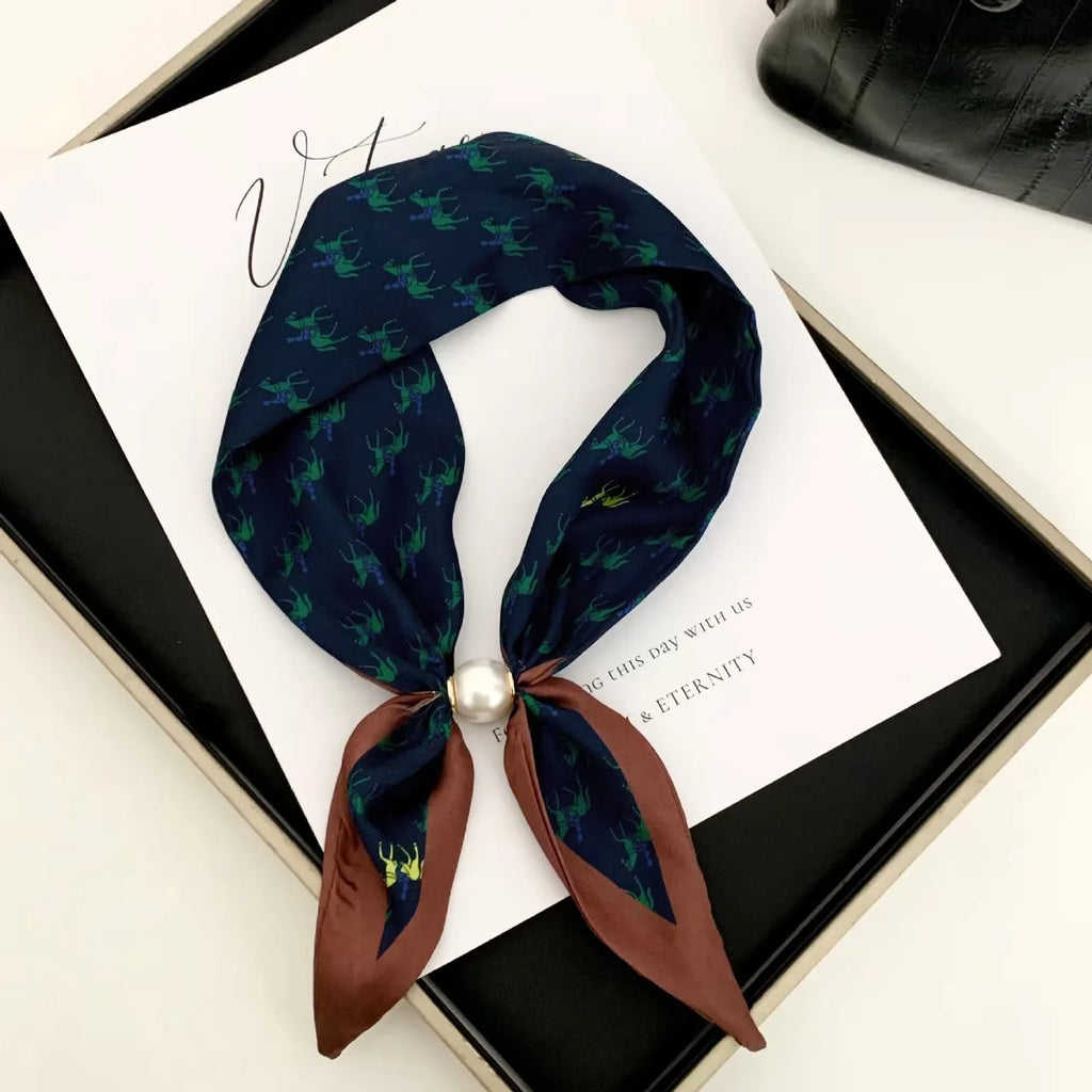 Korean Style Elegant Pearl Magnetic Scarf Women Summer Versatile Breathable Neckerchief Fashion Accessory Neck Wrap Scarves