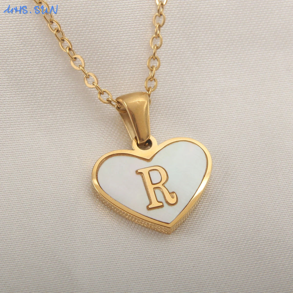 MHS.SUN Stainless Steel Heart Initial Necklace for Women Girls Gold Plated A-Z 26 Letter Pendant Choker Jewelry Birthday Gifts