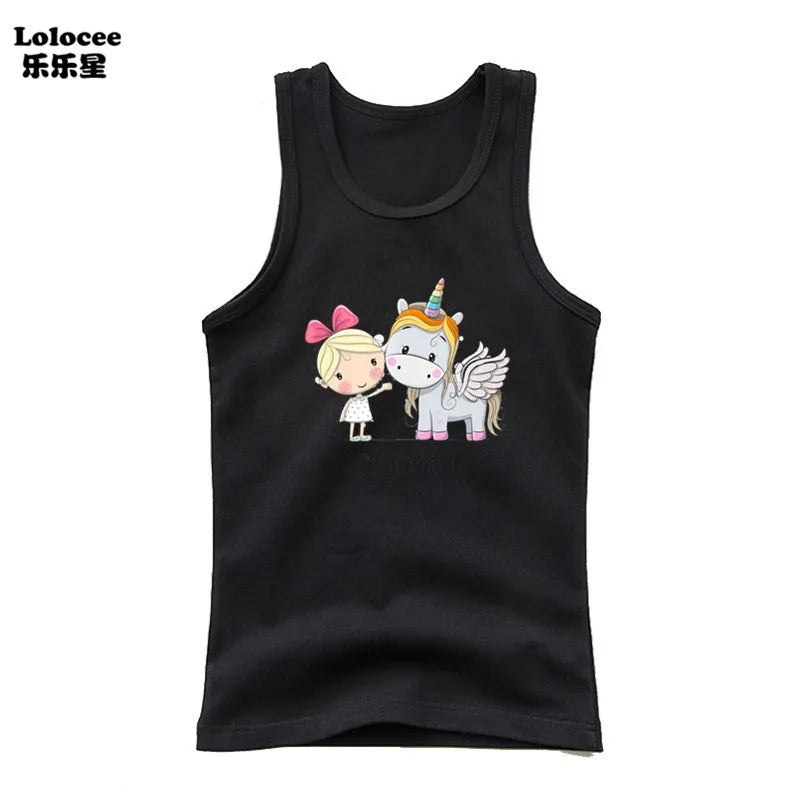 Kids Girl Cute Unicorn Singlet Summer Baby Girls Cotton Tops Toddler Clothes Children Sleeveless Cartoon T-shirts
