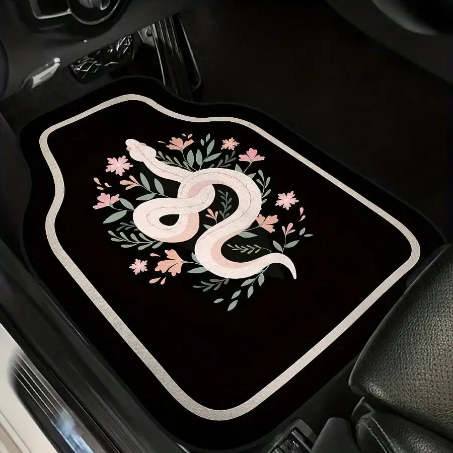 4-Piece Universal Car Mat Set , Decorative Car Mat for Pet-Friendly Families - Animal Snake Pattern, Black, Universal Size
