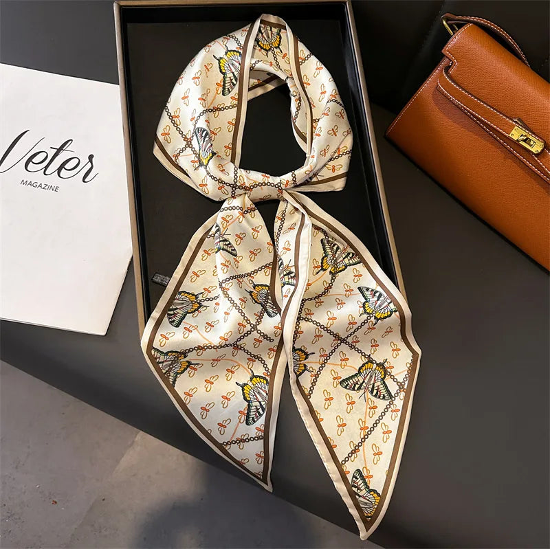 NEW Fashion Print Long Silk Scarf Graphic Ribbon For Women Soft Cozy Silk Scarf Versatile Neckerchief Length Luxury Headband
