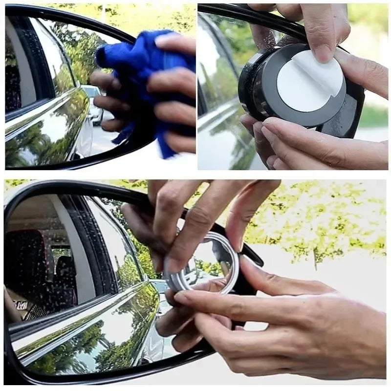 2pcs Convex Mounted Auxiliary Rear-View Mirror 360 Degree Rotation Wide-Angle Round Frame Blind Spot Accessory