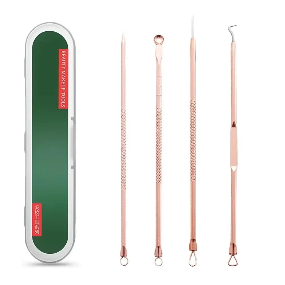 4PCS Acne Blackhead Comedone Black Spot Pimple Blemish Remover Skin Care Needle Facial Pore Cleanser Hook Beauty Cleaning Tool